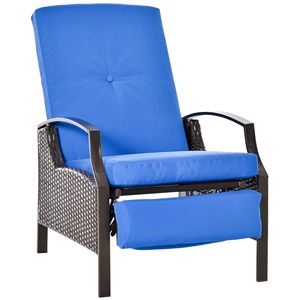 Sedia Reclinabile Blu Regolabile con Rattan Sintetico Intrecciato a Mano per Patio, Giardino e Bordo Piscina - Product Image 1