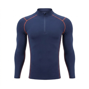 Ensemble de sport thermique à manches longues pour homme, col montant, fermeture éclair quart, idéal pour la course et l'entraînement - Product Image 4