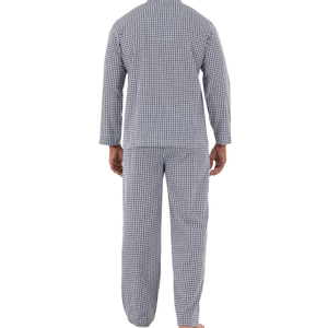 Ensemble de pyjama gris micro-rayé pour homme, léger, à manches longues, en coton doux et durable, pantalon droit, vente en gros d'ensembles de vêtements de nuit pour homme - Product Image 2