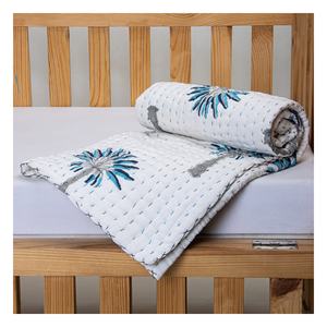 Dernière couverture pour bébé Kantha coton plam tree main bloc impression personnalisée couette bébé fait main doux léger - Product Image 1