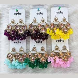 Jewelemarket Light Pink <b>Gold</b> Plated Kundan Stone and Beads <b>Dangle</b> <b>Earrings</b> - Product Image 1