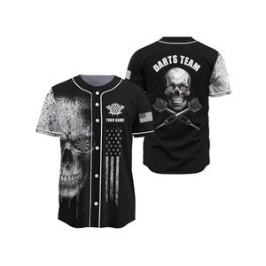 Men's Skull Pattern Baseball Jersey Darts Team Print Polyester Breathable Short <b>Sleeve</b> Gothic Style Button Front Shirt - Product Image 1
