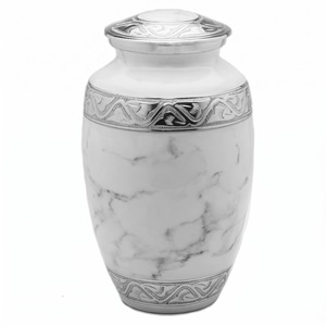 Urne funéraire personnalisée en aluminium, motif marbre blanc et bande celtique argentée, pour cendres d'adultes, vente en gros - Product Image 1