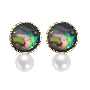 ต่างหูมุกน้ำจืดแท้สำหรับผู้หญิง จูจี้ ประดับมุกอะบาโลนธรรมชาติ ชุบทองแดงเคลือบทองหลากสี ทันสมัย - Product Image 5