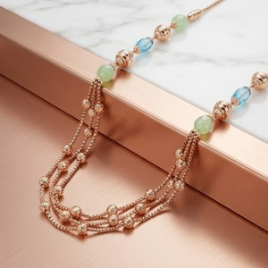 Collier Mala italien en argent 925, finition or rose, pierres vertes et bleues, chaîne multicouche de créateur, bijoux pour femmes - Product Image 3