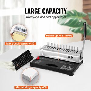 Rilegatrice Manuale a Pettine con 21 Fori, Capacità 450 Fogli, 100 Pezzi, Rilegatrice per Libri con Spina da 3/8FT - Product Image 2