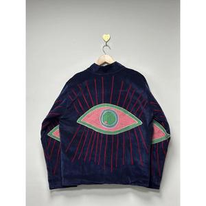 Veste courte d'hiver pour femme, style bohème, en velours, brodée Suzani, motif œil porte-bonheur, col montant, faite main, tendance - Product Image 4