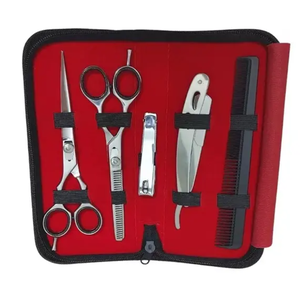 Kit de coiffure professionnel en acier inoxydable poli miroir avec ciseaux à effiler, ciseaux de coiffure et rasoir, avec peigne, en vente - Product Image 3