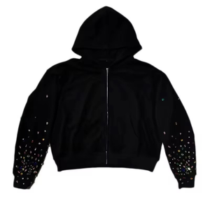 เสื้อฮู้ดดี้โอเวอร์ไซส์แบบซิป ย้อมสีเอซิด แต่งคริสตัล สไตล์สตรีทแวร์ ยูนิเซ็กส์ สำหรับผู้ชาย รับทำโลโก้ตามสั่ง - Product Image 1