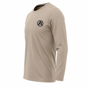 T-shirt à manches longues pour homme, col rond, couleur unie, séchage rapide, polyester, vêtement décontracté, manches longues, coupe classique, beige - Product Image 2