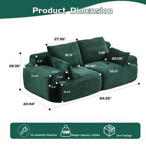 Sofá Modular Seccional Grande de 2 Plazas, Estilo Nube, con Espuma Viscoelástica, Apto para Mascotas, Sofá Comprimido para Sala de Estar, Patas en Forma de C - Product Image 3