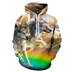 Sweat-shirt à capuche vintage éco-responsable pour homme, motif loup et galaxie, tricoté 100% coton, coupe classique, style hiver - Product Image 4