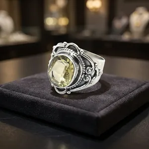 Vintage 925 Silver Cocktail Ring With Yellow Lemon Quartz Setting Unisex Everyday Wear Jewelry - Product Image 3