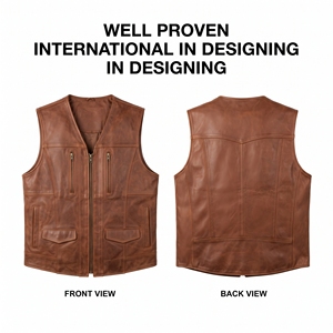 Gilet d'hiver personnalisé en toile grise et cuir, 800 GSM, robuste, multi-panneaux, gaufré, pour motard, coupe-vent - Product Image 2