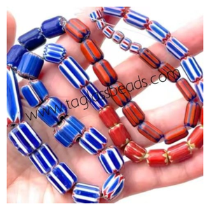 Handmade Chevron Striped Glass <b>Beads</b> Bulk Cylinder Lampwork <b>Beads</b> for Ethnic Jewelry Design & DIY Crafting - Product Image 1