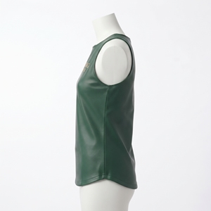 Emerald Green <b>Leather</b> Racer Tank <b>Top</b> Womens <b>High</b> Round Neck Sleeveless Curved Hem Slim Fit <b>Top</b> OEM Embroidered Logo Manufacturer - Product Image 4