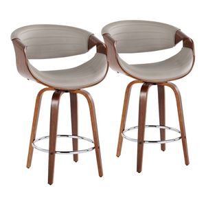 Sgabello da banco moderno a altezza fissa sinfonia 26 \ "della metà del secolo in legno di noce grigio in ecopelle in metallo cromato - Product Image 1