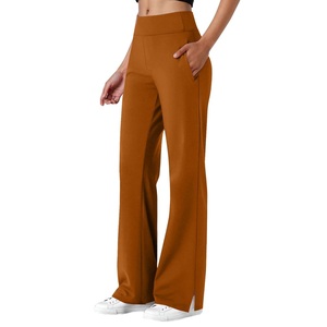 High Stretch Mid Waist Quick Dry <b>Yoga</b> <b>Trousers</b> Flare Workout Pants Polyester/Cotton Lightweight Private Label OEM Service - Product Image 4