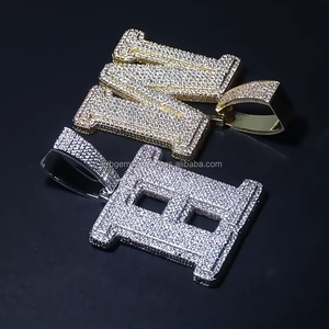 Pendentif personnalisé en argent 925 avec diamant VVS Moissanite, cadeau Hip Hop, pendentif lettre HM, bijoux fins sertis de diamants pour unisexe - Product Image 2