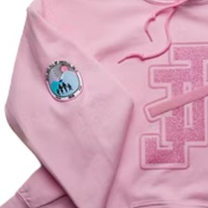 Sudadera con Capucha Rosa de Forro Polar Sólido, Manga Larga, Estampado de Letras Grandes, Corte Regular, Unisex, Casual, para Jóvenes, Invierno - Product Image 3