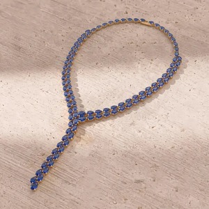 Collar de tenis de zafiro azul, collar de piedra natal con corte de pera, oro vermeil de 18K, oro vermeil rosa, joyería de plata de ley - Product Image 2