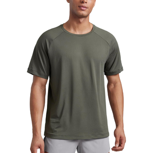เสื้อยืดแขนสั้นคอกลมสีพื้นผ้าถักสำหรับผู้ชาย ทรงปกติ แห้งเร็ว สวมใส่สบาย สีเขียว เสื้อยืดออกกำลังกาย ODM OEM - Product Image 4