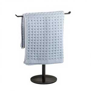 Skies Trader Modern Matte Black T-Bar Hand Towel Stand Countertop Bathroom Vanity Towel Holder <b>Rack</b> with <b>Weighted</b> Round Base - Product Image 1