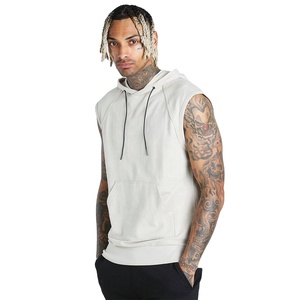 Sweat-shirts à capuche sans manches pour hommes, style décontracté, en coton 100% écologique, avec logo brodé surdimensionné, vente en gros - Product Image 1
