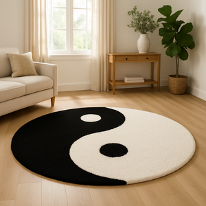 Alfombra negra y blanca de alta calidad, forma redonda, diseño de anime, decoración para el hogar, sala de estar, respaldo de látex, regalo de Año Nuevo - Product Image 1