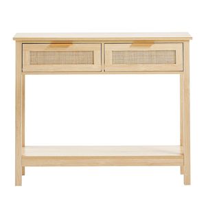 Consolle da Ingresso in Rattan Naturale con 2 Cassetti Scorrevoli per Divano - Product Image 1