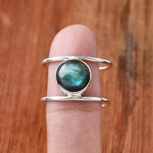 925 Sterling Silver Natural <b>Labradorite</b> Double Band <b>Ring</b> Handmade Bohemian Statement Jewelry for Women - Product Image 4