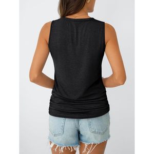 2025 camisetas sin mangas fruncidas con cuello en V para mujer, trajes básicos de verano de punto, ropa informal elegante, mono de moda - Product Image 4