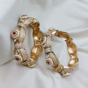 Pearl and Meenakari Openable <b>Bangles</b> <b>Set</b> by Pota Stone - Product Image 1
