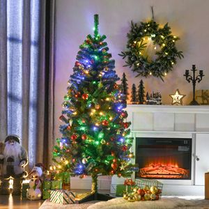 6FT Slim Prelit Christmas <b>Tree</b> with Warm White or Colorful <b>LED</b> Lights Auto Open Christmas Decorations - Product Image 2