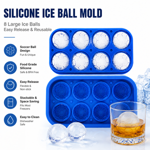 Moule à glaçons en silicone écologique, 8 cavités, design ballon de football, facile à démouler, réutilisable, qualité alimentaire, sans BPA, compatible lave-vaisselle - Product Image 1