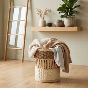 Cesta de Almacenamiento de Fibra Natural Tejida Sangku, Maceta Texturizada, Organizador Decorativo para el Hogar, Contenedor para Ropa - Product Image 4