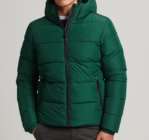 OEM Dark Green Waterproof Winter Hooded Puffer Men's <b>Jackets</b> Custom Design Insulated Warm Loose Fit Front Logo Puffer <b>Jacket</b> - Product Image 1