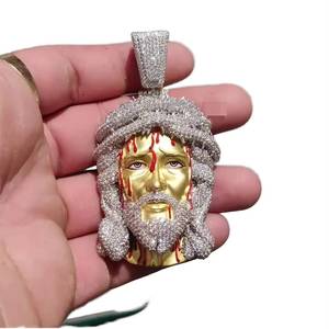 Collier Pendentif Jésus en Argent 925 Plaqué Or avec Moissanite, Chaîne Corde Style Hip Hop, Bijou de Fête pour Anniversaire et Fiançailles - Product Image 1