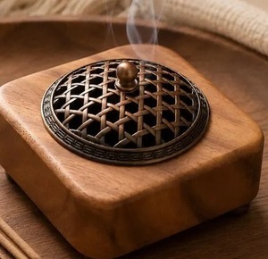 Square Wood Incense Burner Wooden Incense Holder <b>Box</b> Carved Burner Meditation Decor Home Accent By Whimsy Art Craft - Product Image 4