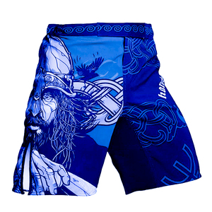 Blue Printed Light Weight MMA <b>Shorts</b> with Front Logo Breathable Quick Dry for Boxing <b>Grappling</b> Training - Product Image 2