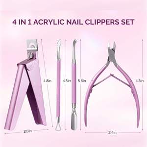 Kit de pédicure professionnel 4-en-1 en acier inoxydable pour salon et usage domestique – Coupe-ongles, repousse-cuticules, grattoir et outils pour ongles en acrylique - Product Image 1