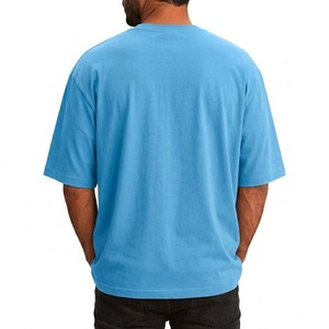 T-shirt Homme Bleu Ciel Oversize en Coton Respirant Coupe Décontractée Épaules Tombantes Style Streetwear Moderne Uni Vente Directe Usine - Product Image 6