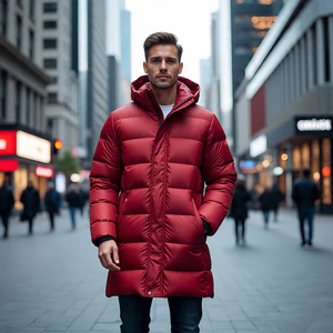 <b>Men's</b> Breathable Waterproof Quick Dry Knitted Polyester <b>Long</b> Puffer Jacket Casual Streetwear Full Zipper Hooded <b>Coat</b> - Product Image 2