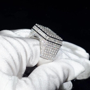 Iced Out Baguette <b>Men</b> Band <b>Ring</b> Rhodium Plated Cluster Engagement <b>Ring</b> for Women Unisex Hiphop Gift Jewelry 925 Sterling <b>Silver</b> - Product Image 1