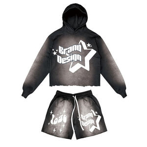 Conjunto de Sudadera con Capucha y Pantalones Cortos con Lavado Ácido Personalizado para Hombre, Sudadera Corta y Pantalones Deportivos - Product Image 5