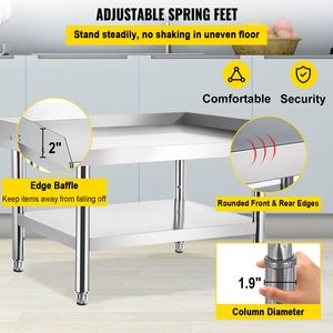 Table de cuisson professionnelle en acier inoxydable 48 x 30 x 24 pouces avec support de grill réglable et rangement sous le plateau - Product Image 5