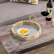 Plateau de service rond en bois de luxe avec un beau design imprimé en émail - Product Image 6