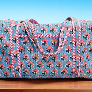 Bolsa de lona acolchada de algodón, ecológica, con estampado floral, lavable, para fin de semana, yoga, playa, estilo bohemio. - Product Image 6