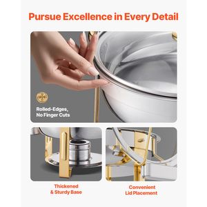 Set di 4 Chafing Dish in Acciaio Inox da 5 Qt con Coperchio in Vetro e 4 Vasche Grandi per Catering - Controllo Manuale della Temperatura - Product Image 4