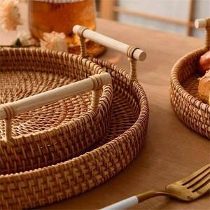 Plateau de service en rotin fait main, prix d'usine, écologique, élégant, moderne, organiseur de fruits, décoration de table, fournitures pour hôtels et restaurants - Product Image 2
